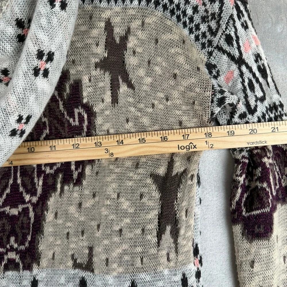 Indie Boho Free People Hooded Duster Cardigan Burgundy Knit Star Long Sweater S - Picture 6 of 8